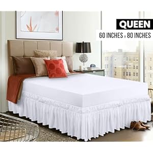 Utopia Bedding Queen Elastic Bed Ruffle Easy Wrap Around Ruffle Microfiber Bed Skirt with Adjustable Elastic Belt 16 Inch Tailored Drop Hotel Quality Bedskirt Fade Resistant Queen White
