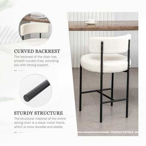 Image of Cinxzar Boucle Bar Stools Set of 3, White Counter Height Bar Stools with Backs, Modern Barstools for Kitchen Island, Pub, Club