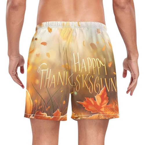 Mens Swim Trunks with Liner, Pumpkin Thanksgiving Autumn Cool Quick Dry Beach Swim Shorts, Swimwear Bathing Suits S2