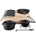 7-częściowy zestaw Dutch Oven w drewnianej skrzynce, wraz z kociołkiem żeliwnym, łyżką do pokrywy, podstawką, płytą grillową, patelnią i garnkiem do sosu, żeliwnym już wypalonym do ogrodu, na kemping.