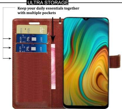 Image of Inktree Realme C3 PU Leather Vintage Flip Flap Cover Case with Stand /Wallet /Card Holder - Brown