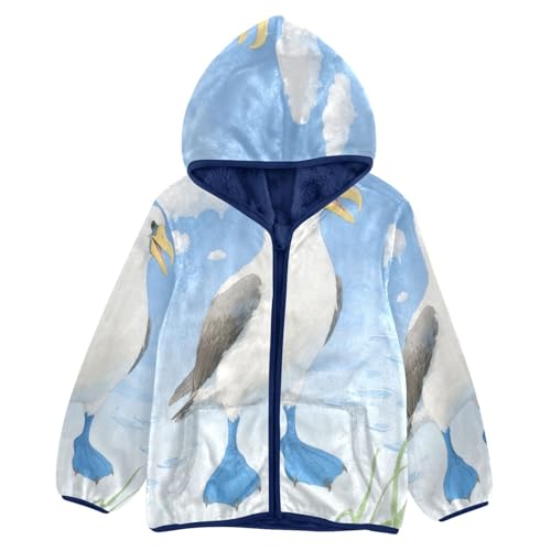Blue Footed Booby Beach Toddler Fleece Jacket Girl Boys Hooded Fleece Jacket Coat Warm Outwear Zip-up 3-10T