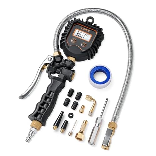 AstroAI Digital Tire Pressure Gauge, Heavy Duty Tire Inflator Gauge 250PSI Air Chuck Compressor Accessories with Stainless Braided Hose, Rotatable Dial&Quick Connect Coupler for Truck/RV/SUV