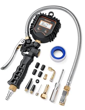 AstroAI Digital Tire Pressure Gauge, Heavy Duty Tire Inflator Gauge 250PSI Air Chuck Compressor Accessories with Stainless Braided Hose, Rotatable Dial&amp;Quick Connect Coupler for Truck/RV/SUV
