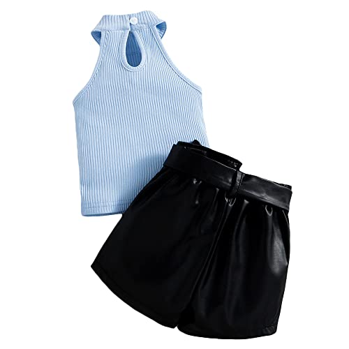 Image of Hopscotch Girls Polyester Solid Slim Fit Blouse and Shorts Set in Blue Color