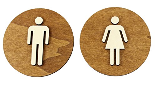 Enseigne Marron Couleur Noyer bois Toilette WC Toilettes Plaque de Porte Homme et Femme, Bois, Damen+Herren, Ø 12cm