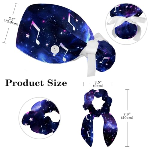 Image of Women's Working Caps Bouffant Surgical Cap with Bow Scrunchies Little Daisy Art Paint Ponytail Holder Tie Back Scrub Hat