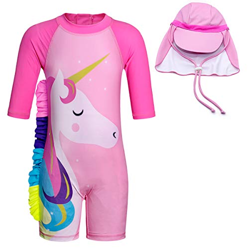 Jurebecia Unicorn Girls Swimsuit Kids One Piece/Two Pieces Round-Neck Swimwear Rash Guard Bathing Suit 2-8Years
