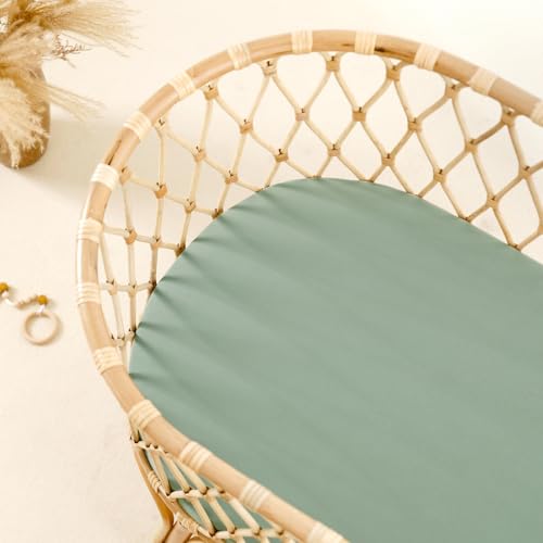 Image of GRSSDER Stretchy Ultra Soft Fitted Bassinet Sheet 2 Pack, Universal Fit for Bassinets Baby Cradle Moses Basket Oval Rectangle Mattress Safe and Snug, Jersey Bassinet Sheets for Girls, Green & Sage