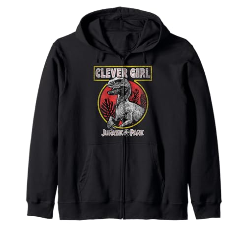 Jurassic Park Clever Girl Raptor Roar Circle Logo Zip Hoodie
