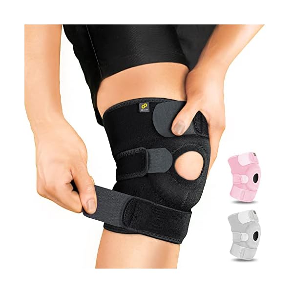 Bracoo Adjustable Compression Knee Patellar Pad Tendon Support Sleeve Brace for Men Women - Arthritis Pain, Injury Recovery, Running, Workout, KS10 (Black)