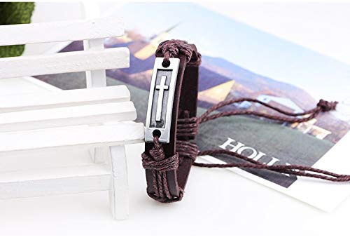 Pulsera de cuero con cruz diseño multilayer para hombre miniatura 2