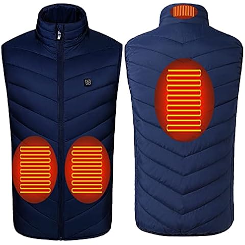 Heated Jacket Men Fleece Sleeveless Quilted Jacket Heated Work with Battery Outdoor Vest Heated Winter USB Electric Down Jacket Sleeveless Waterproof Hiking, Blue, XXXXL Cover
