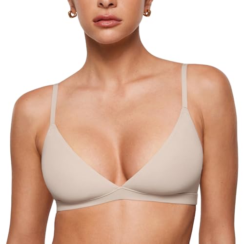 Image of INLYRIC Women's Inbarely Triangle Bralette Plunge Unlined Seamless Bra No Underwire Sexy Comfortable Everyday