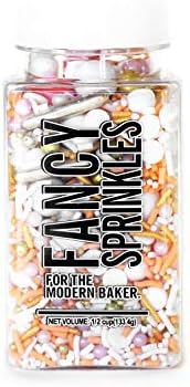 Fancy Sprinkles Decorative Glitter Sprinkle Mix for Baking, Cake and Cookie Decorating, Blush/Peach/White/Gold Mix, Rose Gold, 4oz.