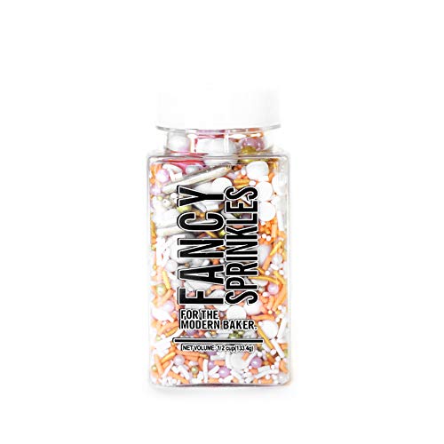 Fancy Sprinkles Decorative Glitter Sprinkle Mix for Baking, Cake and Cookie Decorating, Blush/Peach/White/Gold Mix, Rose Gold, 4oz.
