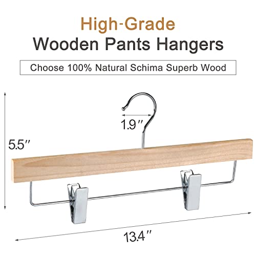 Topia Hanger Adult Natural Wood Pants Hangers, Unfinished Wooden Skirt Hanger With Adjustable Clips, Jeans Hanger With 360°Swivel Anti-Rust Hook, Smooth Finish Wood Hanger For Trousers 10 Pack-Ct10Pn #TOP1