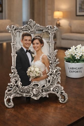 Image of LABHCART White Metal Rectangular Photo Frame (22 x 1 x 16 cm, Silver, Wall Mount)
