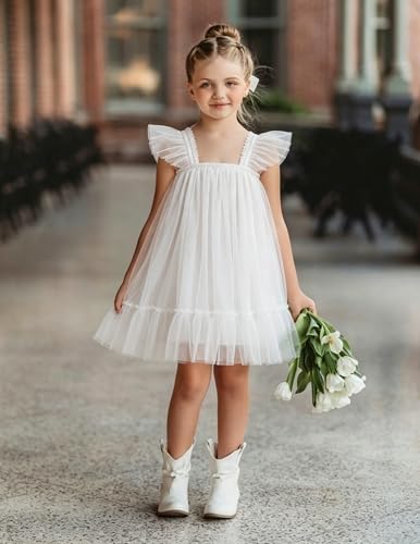 Image of Arshiner Toddler Tulle Dress for Girls Layered Tutu Ruffle Dresses Swing Twirly Fairy Summer Birthday Party Wedding Sundress