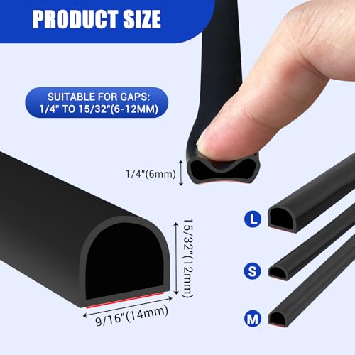 Weather Stripping Door Seal Self Adhesive Door Weather Strip Silicone D Shaped Seal Strip for Door Frame/Window Seal, 20FT, Black Color (9/16" W × 15/32" T) by Protalwell - Image 2