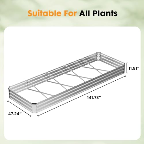 Image of NEWBULIG Galvanized Raised Garden Bed Outdoor, 12x4x1ft 2 Pack Metal Planter Box for Gardening, Rust-Resistant Rectangular Raised Flower Bed for Vegetables Flowers Herbs, Open Bottom, Easy Assembly