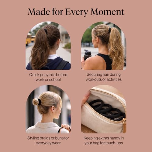 Kitsch Elastic Hair Ties No Damage | Stretchable Hair Bands - Black, 6pcs - image 8