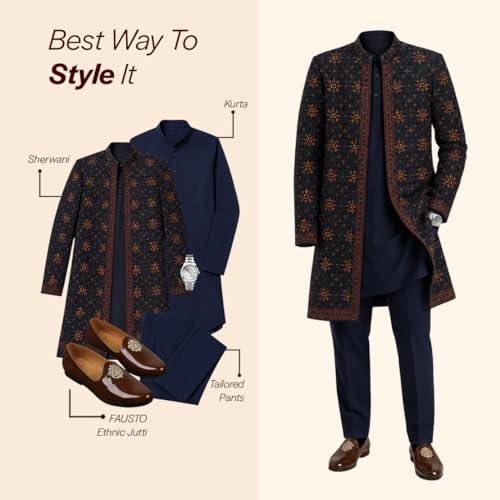 Image of FAUSTO Men's Patent Glossy Ethnic Embroidered Design Slip On Shiny Juttis & Mojaris for Party|Wedding|Festival