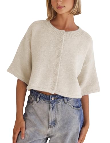 Springrain Cardigan Sweaters for Women Lightweight Knit Cropped Cardigan Button Up Solid Knitwear