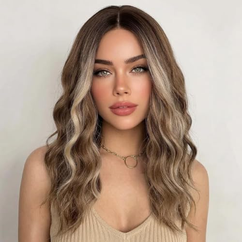 Image of Eawwii Wigs for Women Ash Brown Blonde,Short Wavy Synthetic Lace Wig