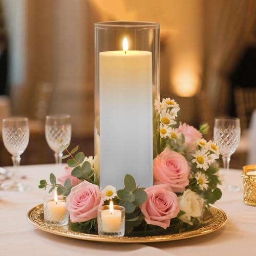 Image of Raycare 4'' X 10'' Large Waterproof Outdoor Flameless Candle, Battery Operated LED Candles with Remote Control and Timer, Electric Fake Plastic Pillar Candles, Ivory
