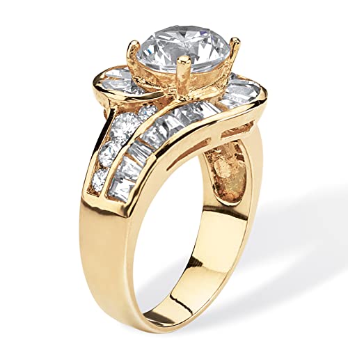 PalmBeach Yellow Gold-plated Sterling Silver Round Cubic Zirconia Engagement Ring Sizes 5-102