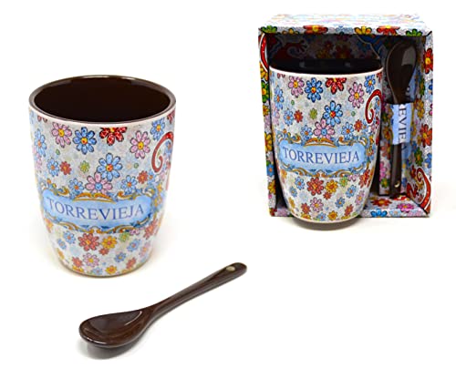 Torrevieja taza y cuchara. set de regalo. español español tradicional. juego de café y té. Bailarinas de Flamenco español Tradicional. batacha