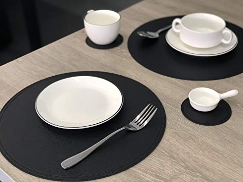Set Of 8 Faux Leather Round Placemats And Coasters, Coffee Mats Kitchen Table Mats, Waterproof, Easy To Clean For Kitchen Dining Round Table #TOP4