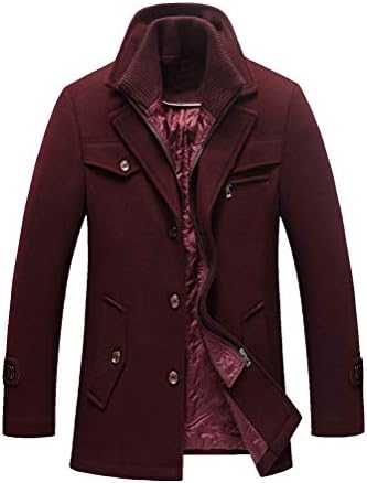 Tebreux Men's Winter Pea Coat Slim Fit Single Breasted Short Wool