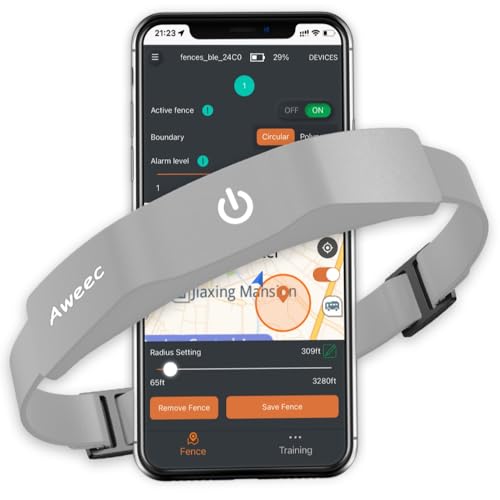 Aweec GPS Electric Dog Fence with Free App, Wireless Fence System with Training Collar, Portable Fence for Outdoor Use, Rechargeable Waterproof Flexiable Collar, Adjustable of Dogs (Grey)
