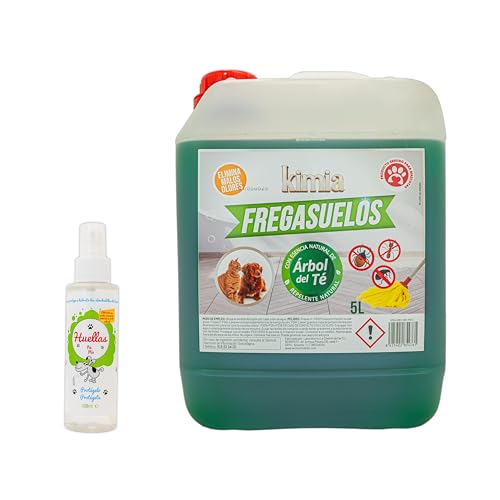 KIMIA - Pack Fregasuelos Profesional 5L + Spray Protector Huellas | Limpiasuelos Mascotas | Repelente Insectos | Friegasuelos Concentrado con Esencia de Arbol de Té | Especial Perros y Gatos
