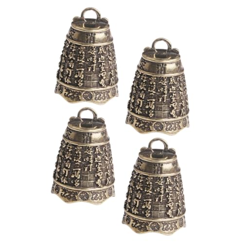 DOITOOL Retro Style DIY Bells Decor 4pcs Brass Bell Pendants Heart Charm Keychain Charms