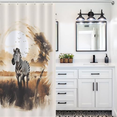 Rideau de douche zèbre 122x183 cm en polyester imperméable - 5