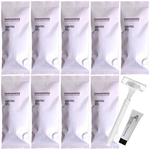 10Pack Kit de maquinaria de afeitar desechable envuelto individualmente con crema de afeitar; Conjunto de navaja de afeitar de piel sensible; Afitadora de afeitar del hotel para el hotel, viajes