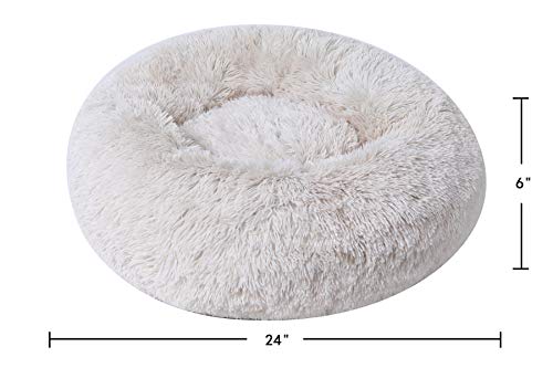 BinetGo Donut Dog Bed Cat Bed Calming Anxiety ,Pet Fluffy Bed Donut Cuddler Bed for Small Medium Dog and Cat, Joint-Relief and Improved Sleep – Machine Washable, Waterproof Bottom (Large, Beige)