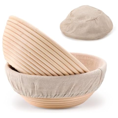 Komiikka Sourdough Bread Proofing Baskets(Set of 2) for Sour Dough Bread Baking Supplies, Brotform Proofing Basket, Proofing Bowls,Gift for Bread Bakers (9inch, Round) Cover