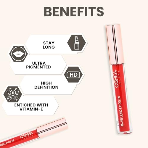 Image of Oshea Skin Perfect HD LIQUID LIP COLOR High Definition & Ultra Pigmented Enriched with Vitamin -E (2.6 ML (Pack of 1), LITTLE RED RIDING HOOD -03)