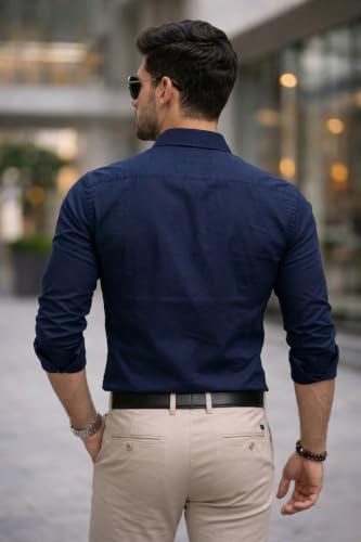 Image of Nexora Men's Slim Fit Formal Shirt, Cotton, Full Sleeve, Spread Collar, Breathable, Office