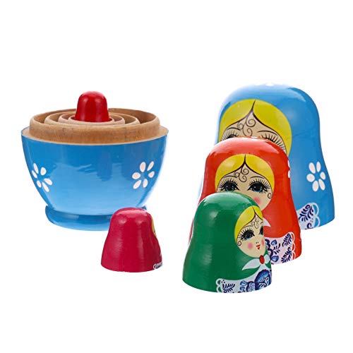 Toyvian Russische Matroschka Puppen 5 traditionelle Babuschka Matrjoschka Holzpuppen Mädchen Figuren Stapeln Puppen Spielzeug Geschenk für Kinder Geburtstag 11 cm hohe Zufälliger Stil