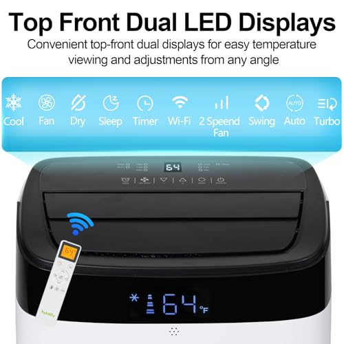 Image of Hykolity WiFi Enabled Portable Air Conditioners 10,000 BTU, Cools Rooms Up To 450 Sq.Ft, 45dB Dual Motor 5 in 1 Quiet Smart AC Unit with Cool, Fan, Dehumidifier, 24H Timer & Sleep Mode
