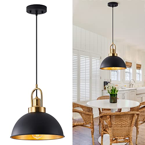 Febeleven Matte Black Farmhouse Pendant Light, Adjustable Height, Vintage Hanging Industrial Ceiling Lights Fixture For Kitchen Island Hallway Dining Room 1 Pack #TOP7