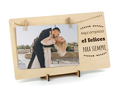 CONTRAXT Marco de fotos para bodas. Marco cuerda con pinzas para colgar fotos Regalos originales detalles tarjeta para hombre mujer bodas felicitación esposa marido ​(Boda 1)
