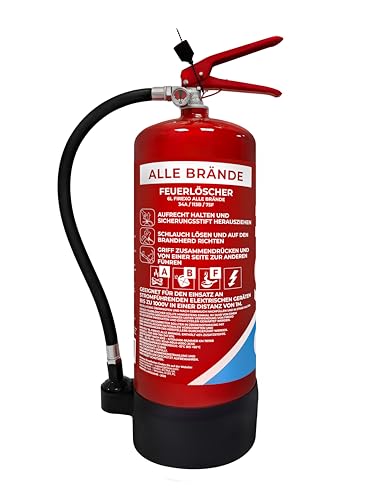 Firexo Feuerlöscher (6 Liter) – Alle Feuerarten – Mehrzweck-Feuerlöscher für Haushalt, Küche, Grill, Heimgebrauch, Gewerbe, Industrie und Büro