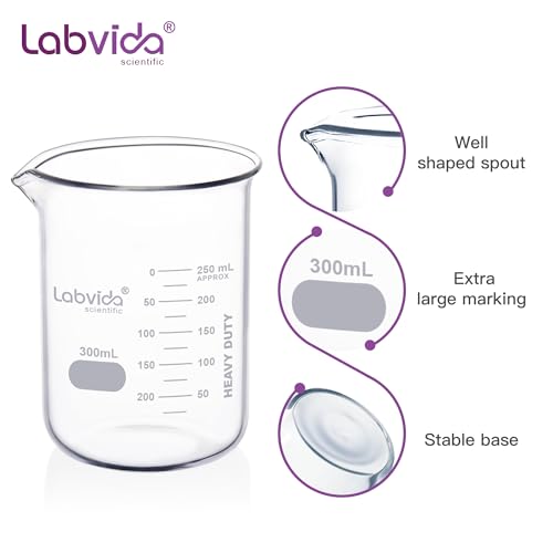 Labvida 12pcs 300ml Upgrated Thick Glass Beakers, Griffin Low Form Beaker Set with Double Scale, 3.3 Boro, LVA011 - Thumbnail 3