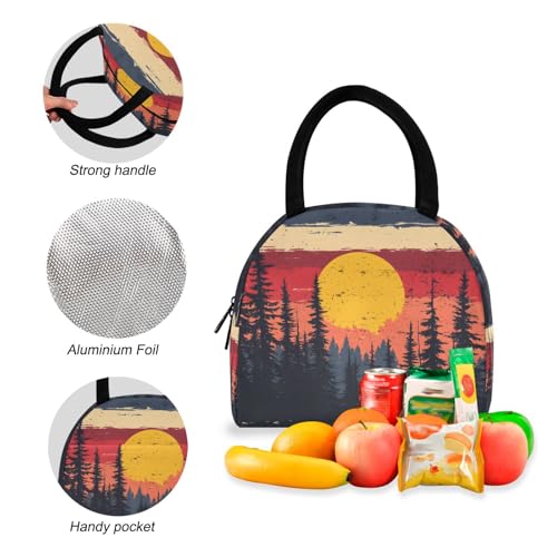 Backpack Lunch Box Set Large Capacity Travel Backpacks and Insulated Lunch Bag for Commute Hiking Picnic Vintage Sunset Forest Print4